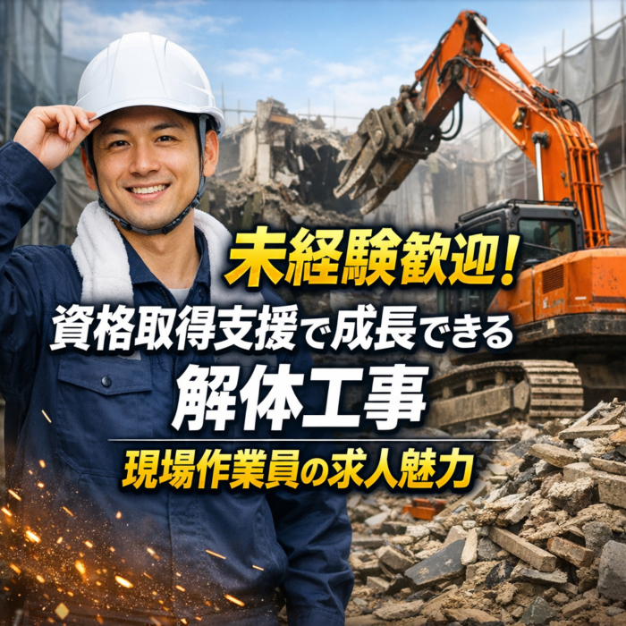 未経験歓迎！資格取得支援で成長できる解体工事　現場作業員の求人魅力